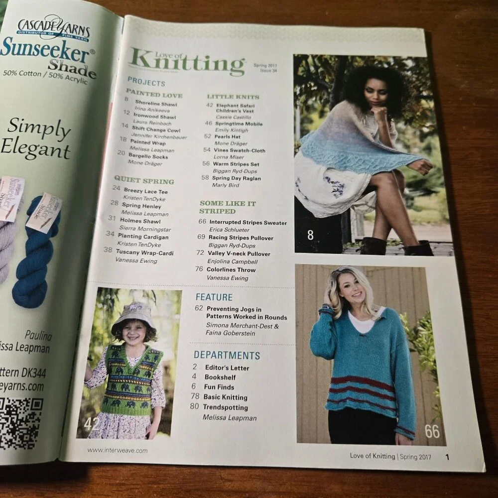 Love of Knitting magazine Spring 2017 - patterns for variegated yarn GOOD